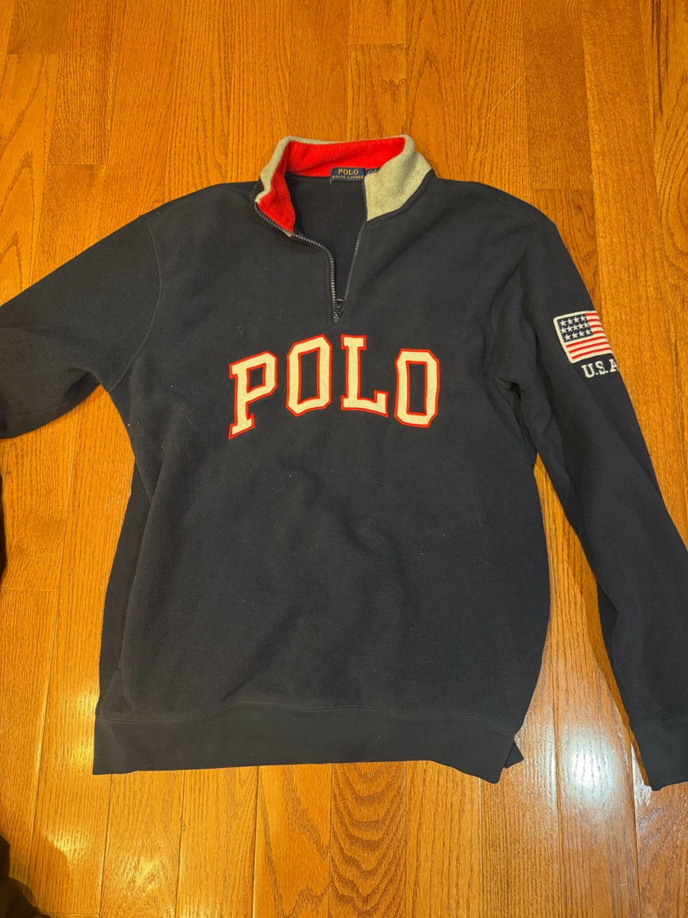 Ralph Lauren Polo Navy Zip-Up Sweater with Red Trim size large tall